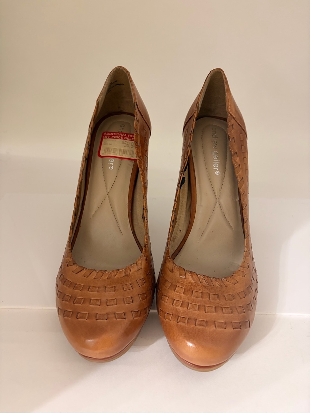 AEROSOLES Tan Woven Leather Platform Pumps